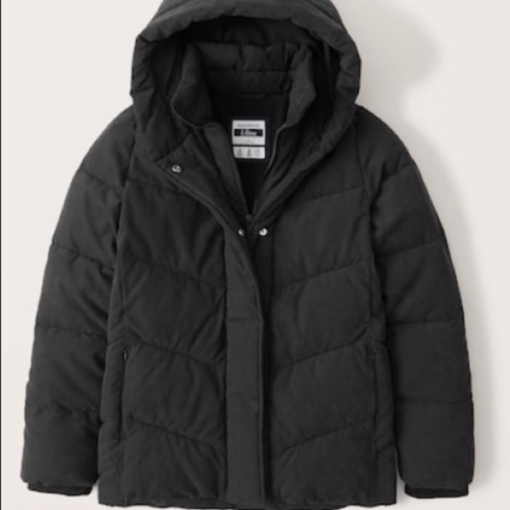 Abercrombie Ultra Mid Length Puff Coat Black